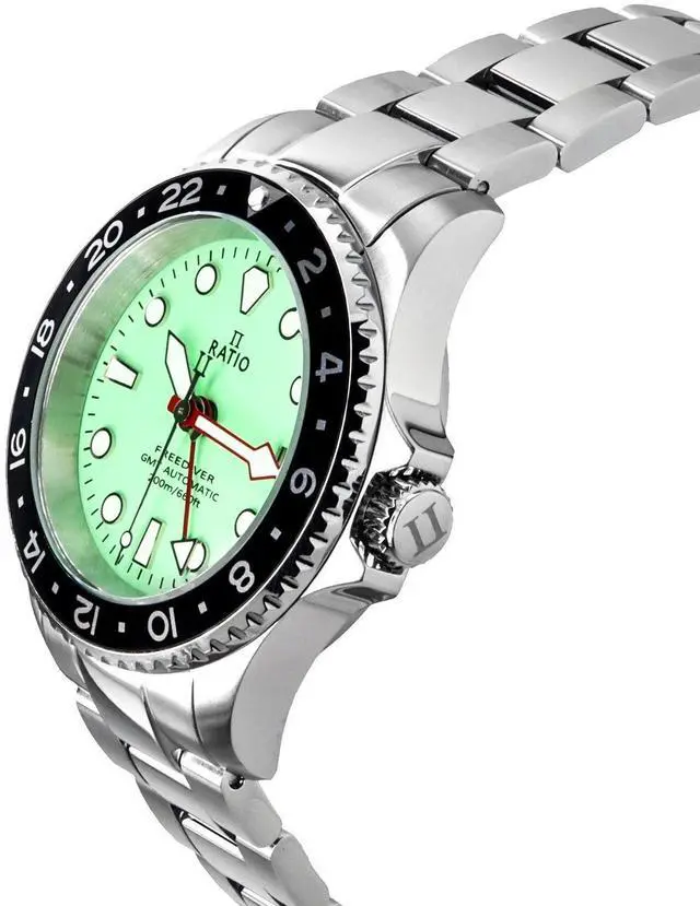 Alt view image 3 of 5 - RATIO FreeDiver GMT Series Sapphire Crystal Stainless Steel Green Dial Automatic RTF059 200M Mens Watch