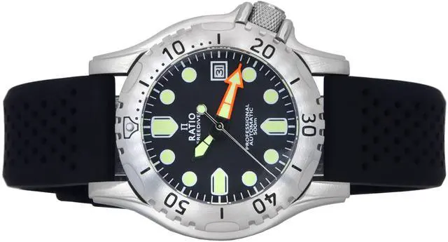 Alt view image 3 of 5 - RATIO FreeDiver Professional Sapphire Crystal 21 Jewels Black Dial Automatic RTF015 500M Mens Watch
