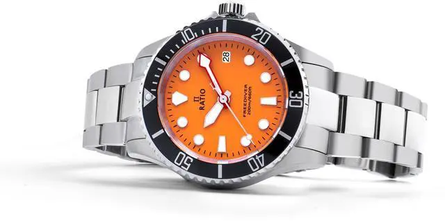 Alt view image 3 of 4 - RATIO FreeDiver Sapphire Crystal Stainless Steel Orange Dial Quartz RTF035 200M Mens Watch