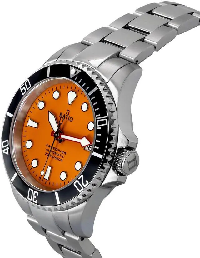 Alt view image 3 of 4 - Ratio FreeDiver Sapphire Crystal Stainless Steel Orange Dial Automatic RTF045 200M Mens Watch