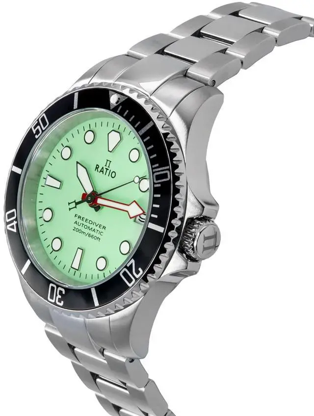 Alt view image 3 of 4 - Ratio FreeDiver Sapphire Crystal Stainless Steel Green Dial Automatic RTF049 200M Mens Watch