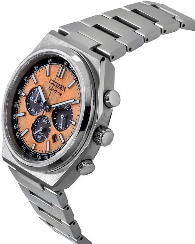 Alt view image 3 of 4 - Citizen Zenshin Chronograph Salmon Dial Eco-Drive 100M Men's Watch CA4610-85Z