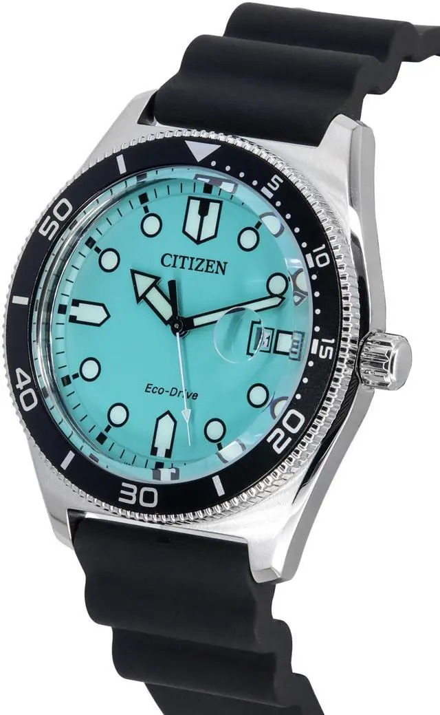 Alt view image 3 of 4 - Citizen Eco-Drive Rubber Strap Turquoise Dial AW1760-14X 100M Men's Watch