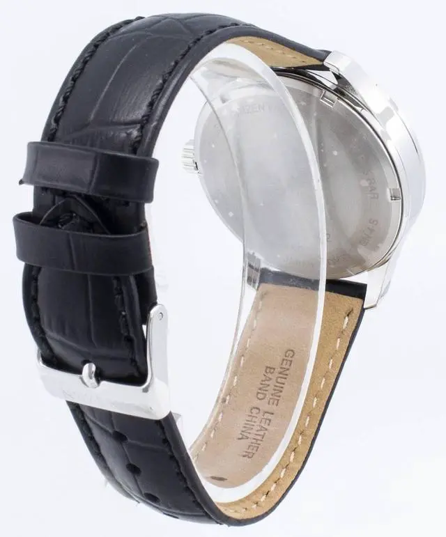 Alt view image 7 of 7 - Men's Citizen Automatic Black Leather Strap Day-Date Watch NH8350-08B