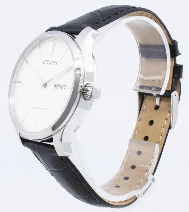 Alt view image 6 of 7 - Men's Citizen Automatic Black Leather Strap Day-Date Watch NH8350-08B