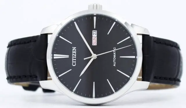 Alt view image 8 of 10 - Men's Citizen Automatic Black Leather Strap Watch NH8350-08E