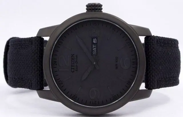Alt view image 13 of 14 - Citizen Eco-Drive Mens Day/Date Black Anodized Canvas Strap Watch BM8475-00F