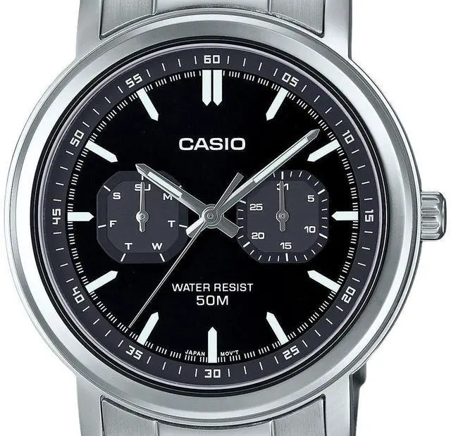 Alt view image 5 of 6 - Casio MTP-E335D-1EV Stainless Steel Black Dial Day/Date Quartz Analog Mens Watch
