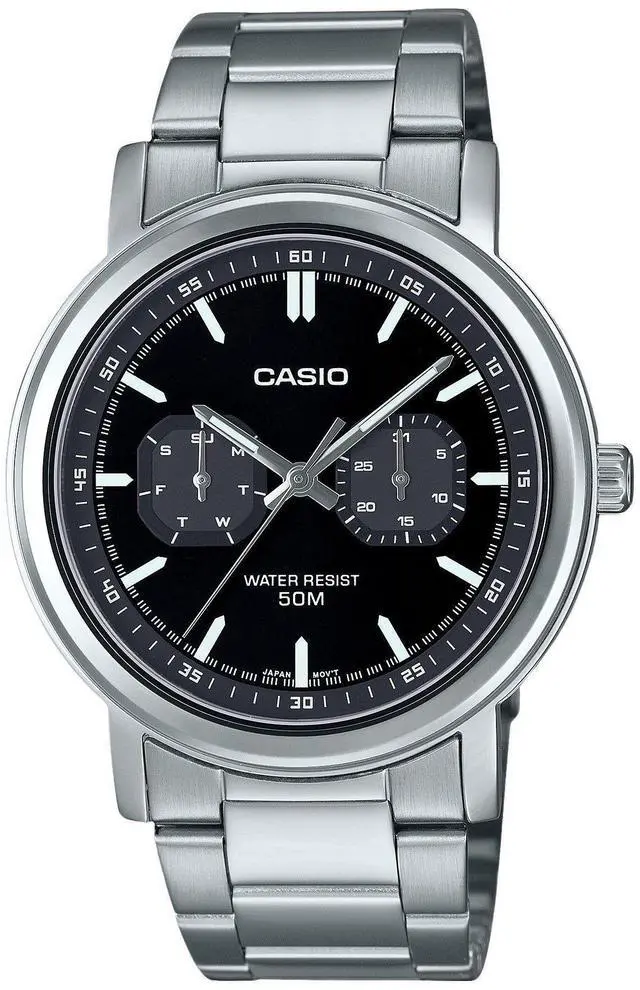 Alt view image 4 of 6 - Casio MTP-E335D-1EV Stainless Steel Black Dial Day/Date Quartz Analog Mens Watch