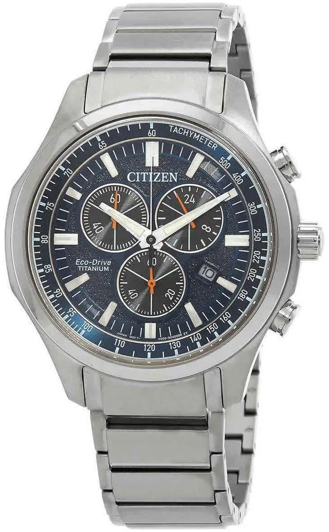 Alt view image 5 of 7 - Men's Citizen Blue Dial Super Titanium Chronograph Watch AT2530-85L