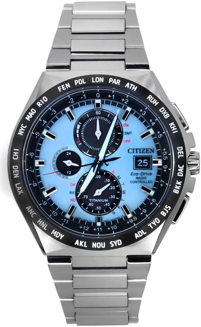 Main image of Citizen Eco-Drive GMT Chronograph Light Blue Dial 100M Men's Watch AT8238-84M