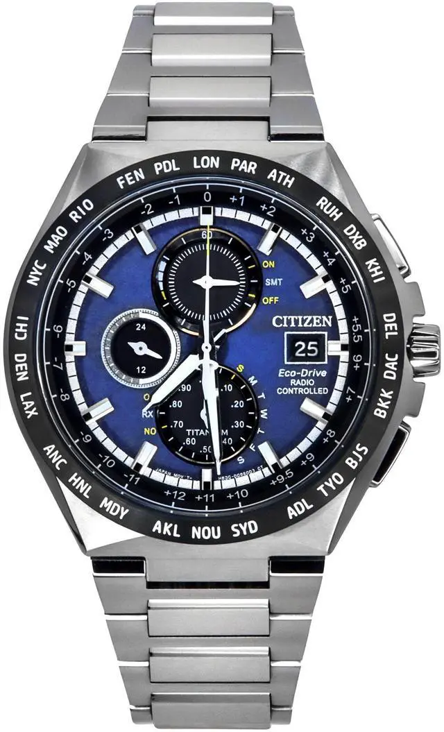 Alt view image 5 of 7 - Citizen Eco-Drive GMT Chronograph Titanium Blue Dial 100M Men's Watch AT8238-84L