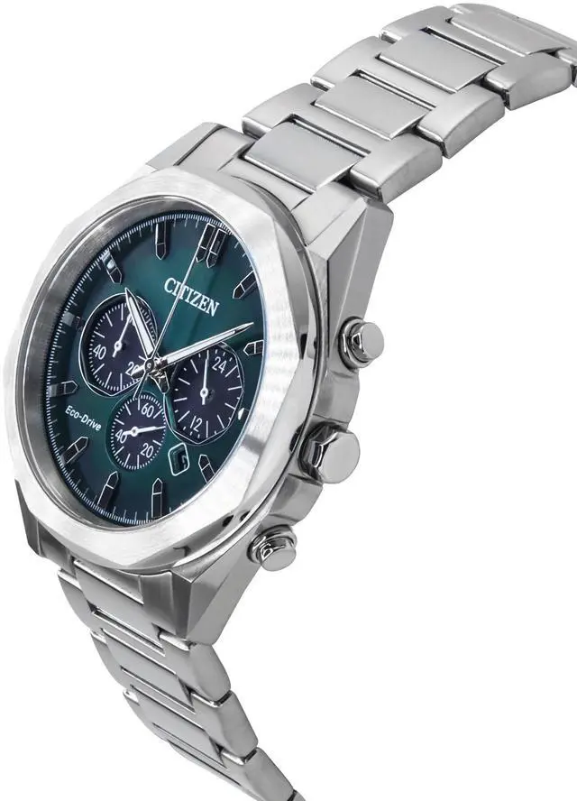 Alt view image 3 of 4 - Citizen Eco drive Chronograph Green Dial 100M Men's Watch CA4590-81X