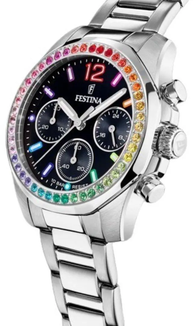Alt view image 2 of 3 - Festina Rainbow Chronograph Black Dial Quartz 100M Women's Watch F20606-3