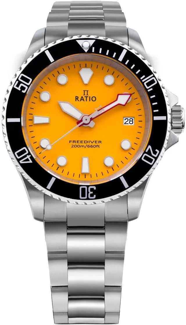 Alt view image 6 of 7 - RATIO FreeDiver Sapphire Crystal Stainless Steel Yellow Dial Quartz RTF034 200M Men's Watch
