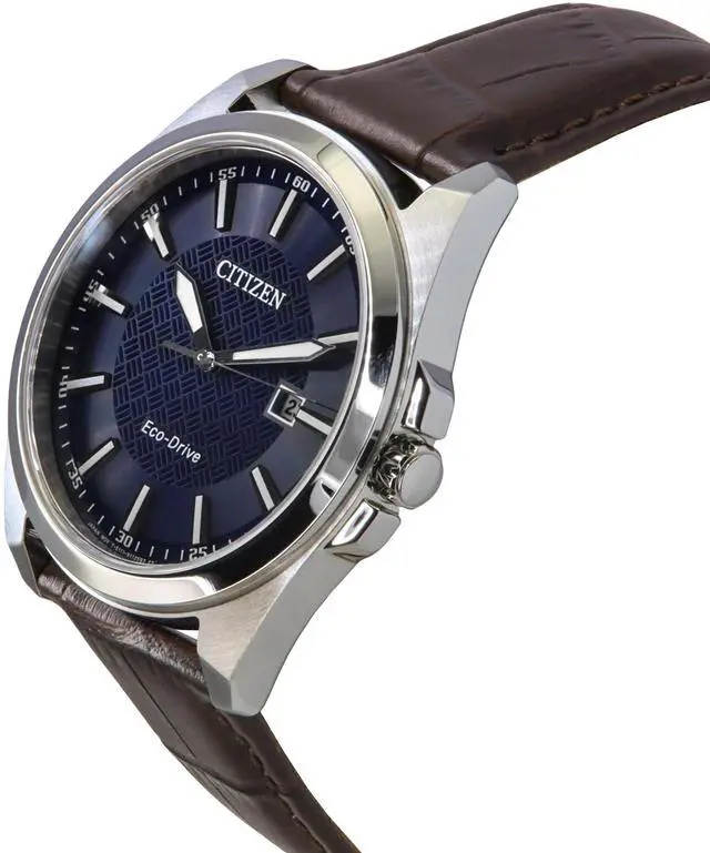 Alt view image 3 of 4 - Citizen Eco-Drive Leather Strap Blue Dial BM7108-22L 100M Men's Watch