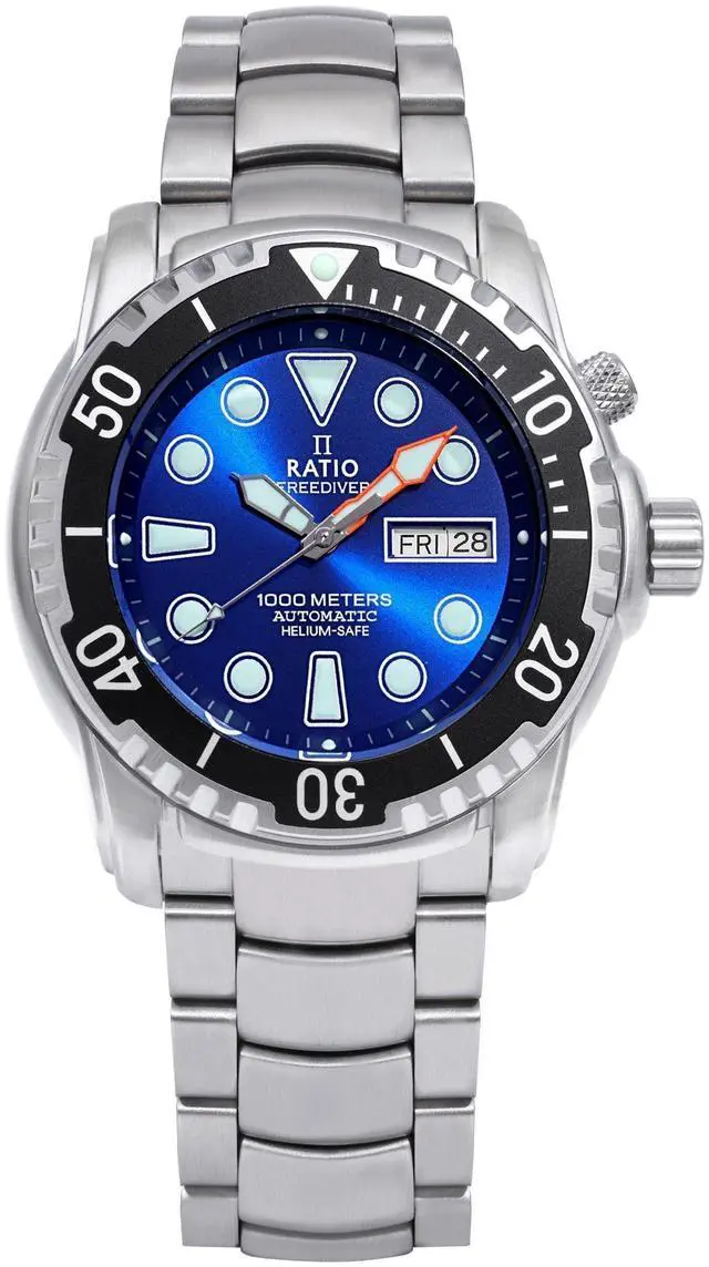 Alt view image 7 of 7 - Ratio FreeDiver Helium-Safe 1000M Blue Dial Sapphire Crystal Automatic 1068HA96-34VA-BLU Men's Watch
