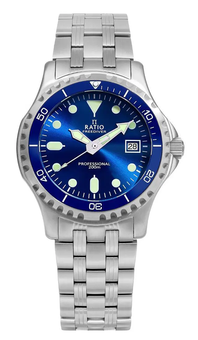 Alt view image 6 of 7 - Ratio FreeDiver Professional Sapphire Crystal Blue Sunray Dial Quartz RTF007 200M Mens Watch