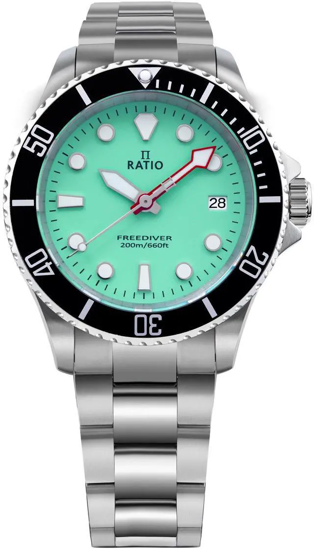 Alt view image 5 of 7 - RATIO FreeDiver Sapphire Crystal Stainless Steel Green Dial Quartz RTF039 200M Mens Watch