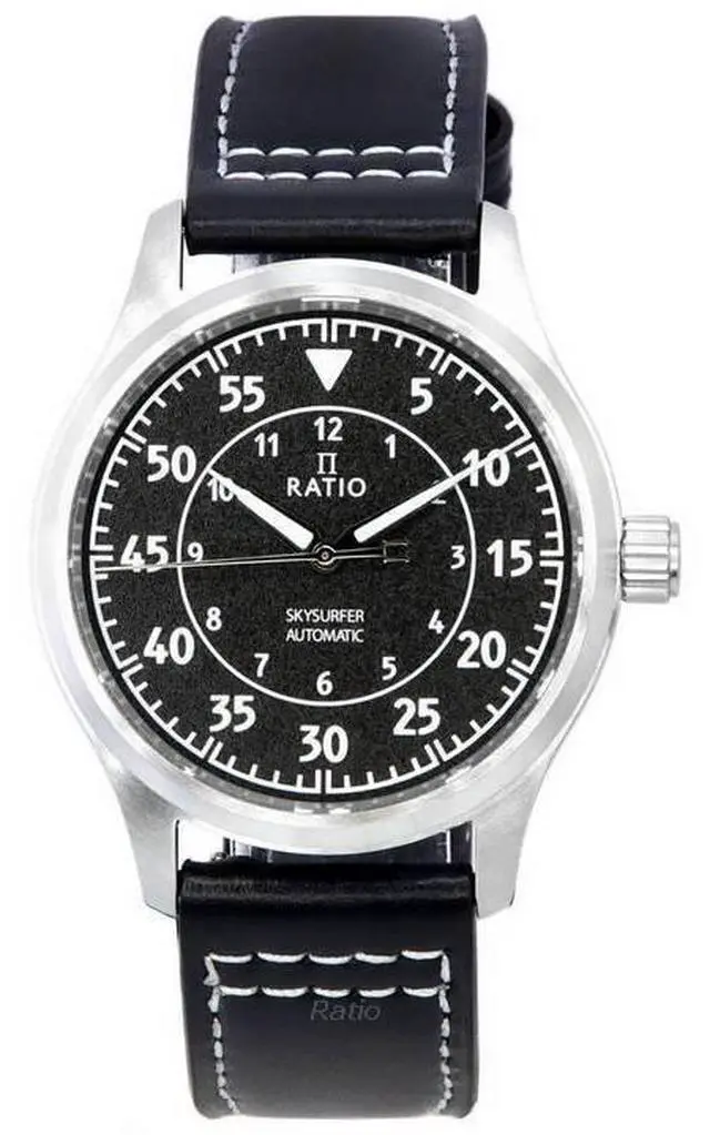 Alt view image 7 of 7 - Ratio Skysurfer Pilot Black Textured Dial Leather Automatic RTS320 200M Men's Watch