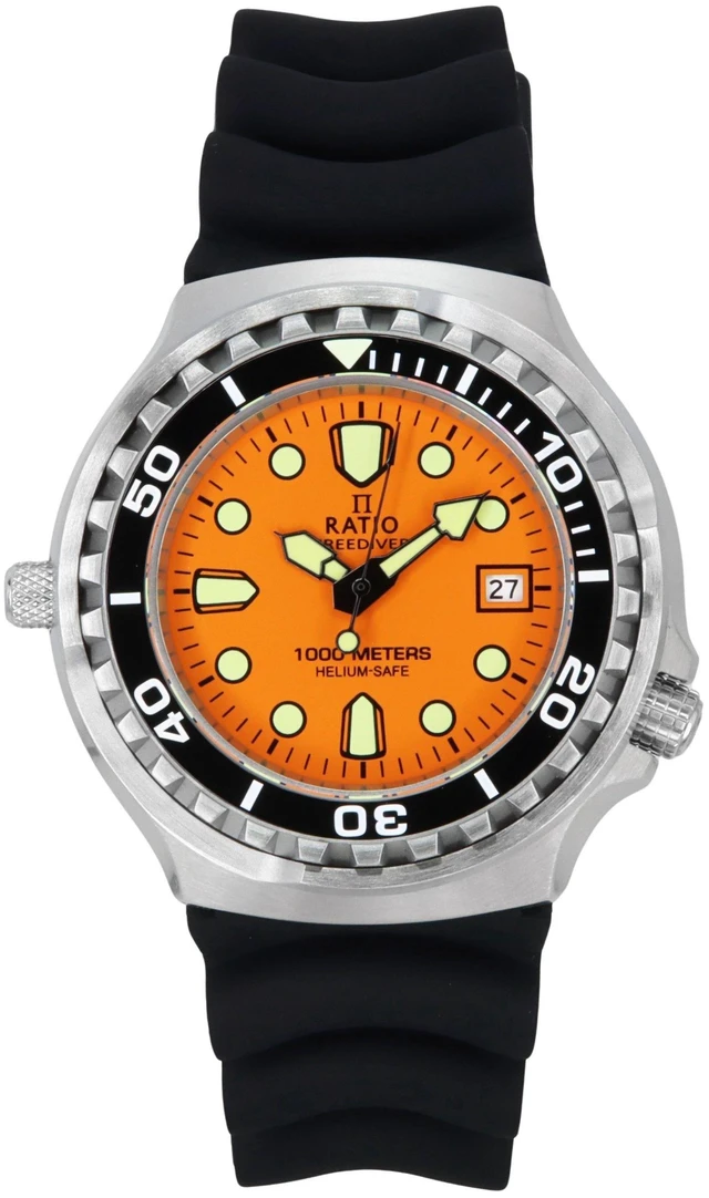 Alt view image 5 of 7 - RATIO FreeDiver Version 02 Helium Safe 1000M Sapphire Crystal Quartz Orange Dial 1038EF102V-ORG-V02 Mens Watch