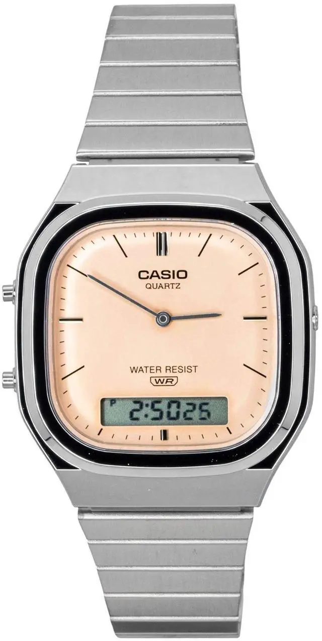 Alt view image 4 of 6 - Casio Vintage Analog Digital Orange Dial Stainless Steel Quartz AQ-240E-4A Unisex Watch