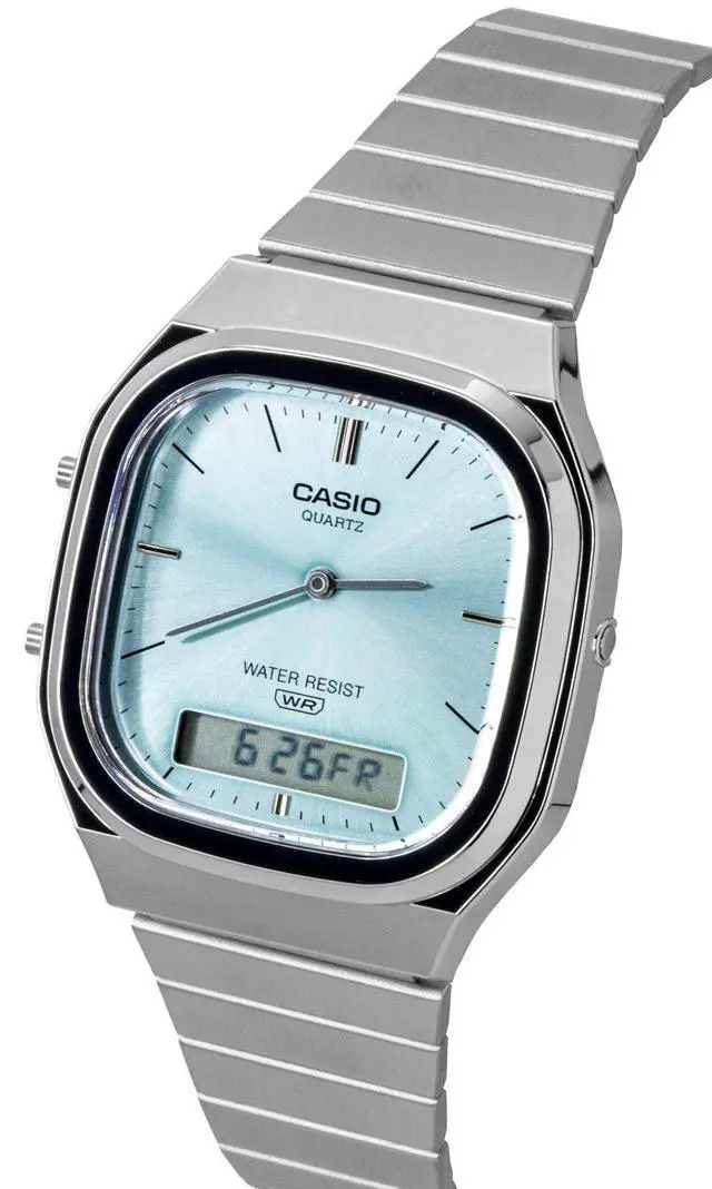 Alt view image 5 of 6 - Casio Vintage Analog Digital Stainless Steel Light Blue Dial Quartz AQ-240E-2A Unisex Watch
