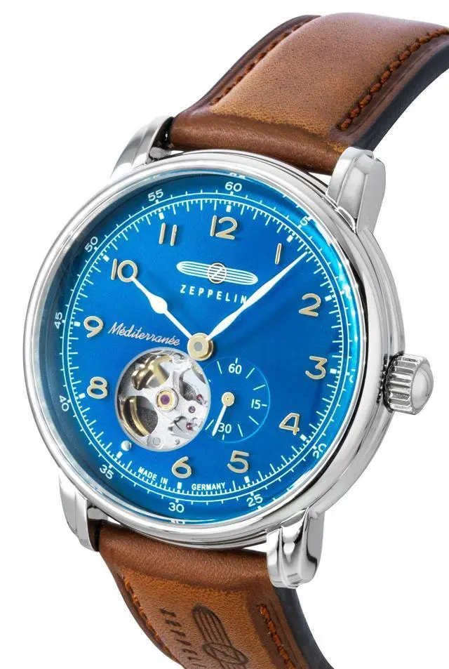 Alt view image 5 of 6 - Zeppelin Mediterranee Leather Strap Open Heart Blue Dial Automatic 96663 Men's watch