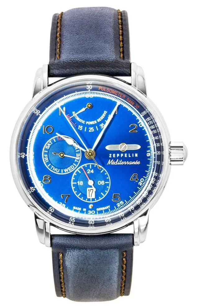 Alt view image 4 of 6 - Zeppelin Mediterranee Leather Strap Blue Dial Automatic 96903 Men's Watch