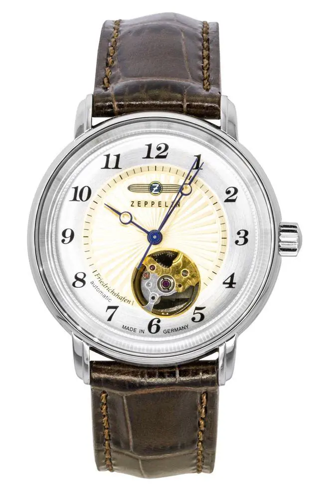 Alt view image 4 of 6 - Zeppelin Friedrichshafen Leather Strap Open Heart Gold Dial Automatic 85675 Women's Watch