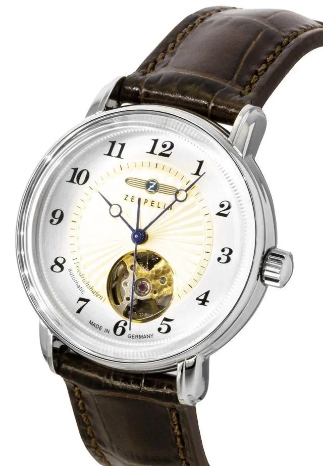 Alt view image 5 of 6 - Zeppelin Friedrichshafen Leather Strap Open Heart Gold Dial Automatic 85675 Women's Watch