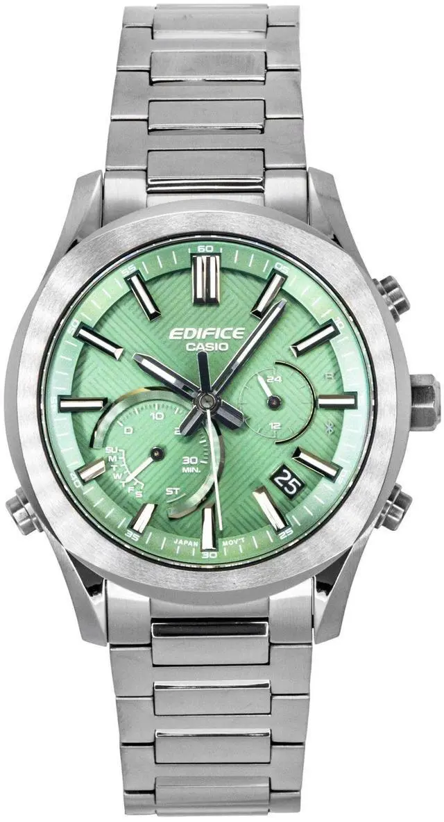 Alt view image 5 of 7 - Casio Edifice Analog Chronograph Smartphone Link Green Dial Stainless Steel Solar EQB-1300DC-3A 100M Men's Watch