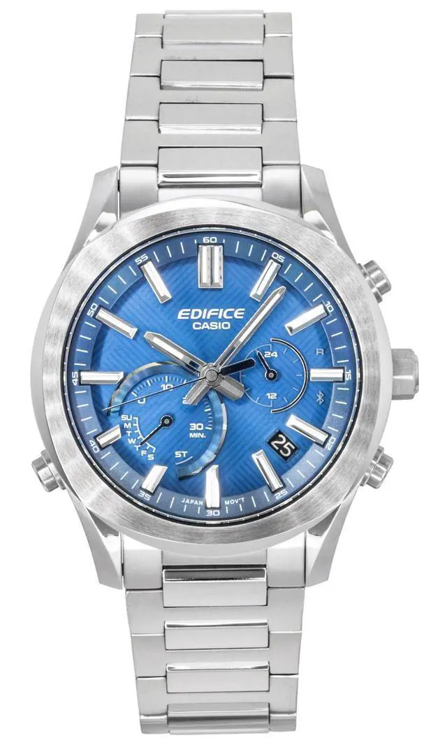 Alt view image 5 of 7 - Casio Edifice Analog Chronograph Smartphone Link Stainless Steel Blue Dial Solar EQB-1300D-2A 100M Men's Watch