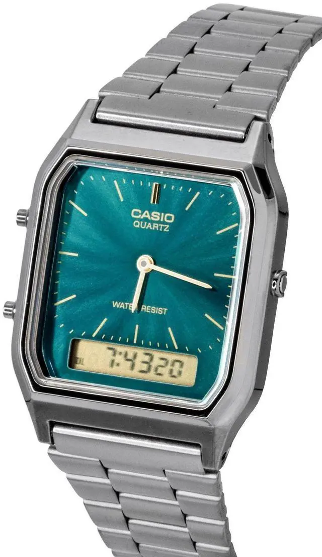 Alt view image 5 of 6 - Casio Vintage Analog Digital Stainless Steel Green Dial Quartz AQ-230EGG-3A Unisex Watch