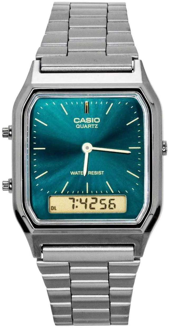 Alt view image 4 of 6 - Casio Vintage Analog Digital Stainless Steel Green Dial Quartz AQ-230EGG-3A Unisex Watch