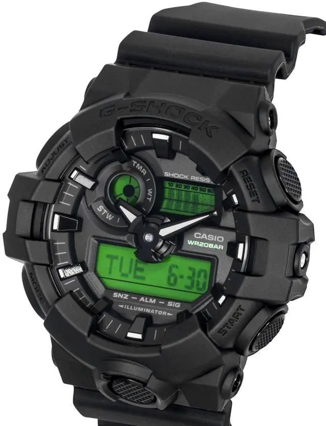Alt view image 3 of 4 - Casio G-Shock Analog Digital Black Dial Resin Quartz GA-700BEG-1A 200M Men's Watch