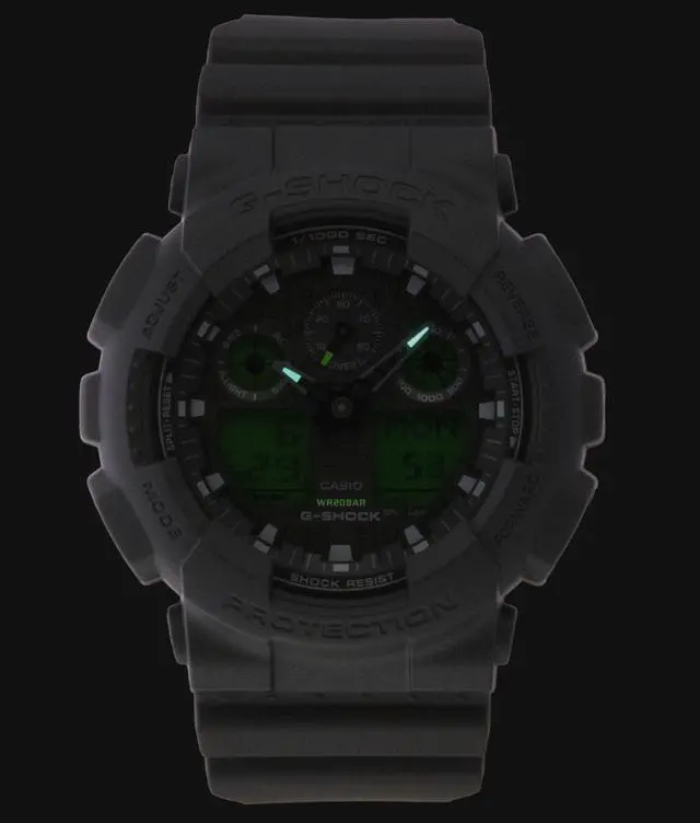 Alt view image 2 of 5 - Casio G-Shock Analog Digital Black Dial Resin Quartz GA-100BEG-1A 200M Men's Watch