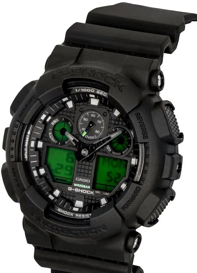 Alt view image 4 of 5 - Casio G-Shock Analog Digital Black Dial Resin Quartz GA-100BEG-1A 200M Men's Watch