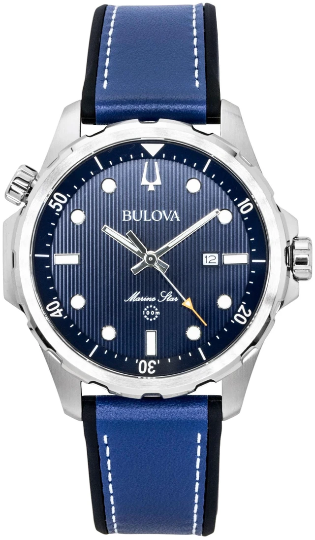 Main image of Bulova Marine Star Series Silicone Strap Blue Dial Quartz 96B419 100M Men's Watch