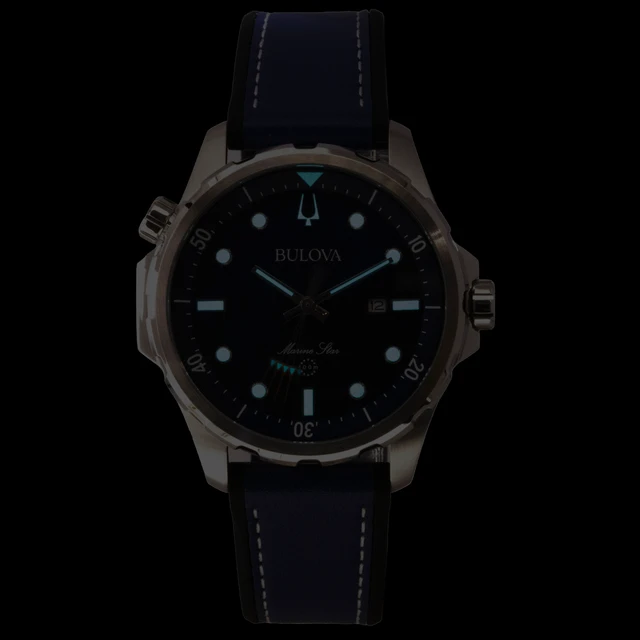 Alt view image 2 of 7 - Bulova Marine Star Series Silicone Strap Blue Dial Quartz 96B419 100M Men's Watch