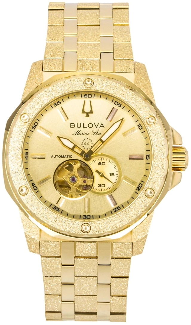 Main image of Bulova Marc Anthony Marine Star Gold Tone Stainless Steel Open Heart Champagne Dial Automatic 97A200 Men's Watch