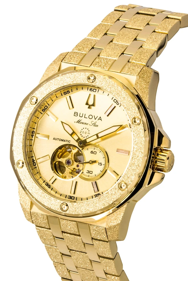 Alt view image 3 of 7 - Bulova Marc Anthony Marine Star Gold Tone Stainless Steel Open Heart Champagne Dial Automatic 97A200 Men's Watch