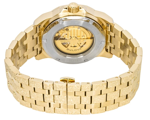Alt view image 4 of 7 - Bulova Marc Anthony Marine Star Gold Tone Stainless Steel Open Heart Champagne Dial Automatic 97A200 Men's Watch