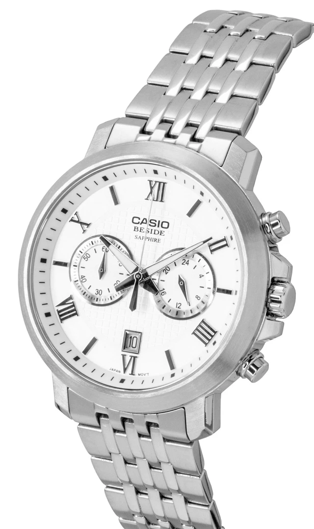 Alt view image 3 of 7 - Casio Beside Chronograph Analog Stainless Steel White Dial Quartz BMS-500D-7A Men's Watch