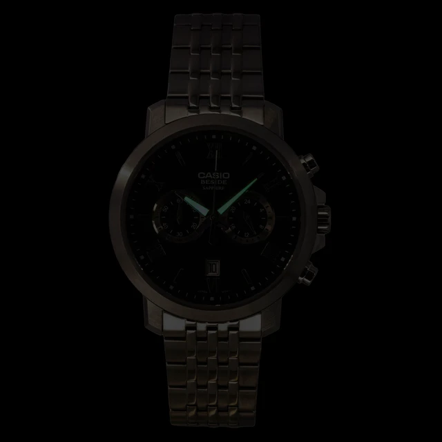 Alt view image 2 of 7 - Casio Beside Chronograph Analog Stainless Steel Black Dial Quartz BMS-500D-1A Men's Watch