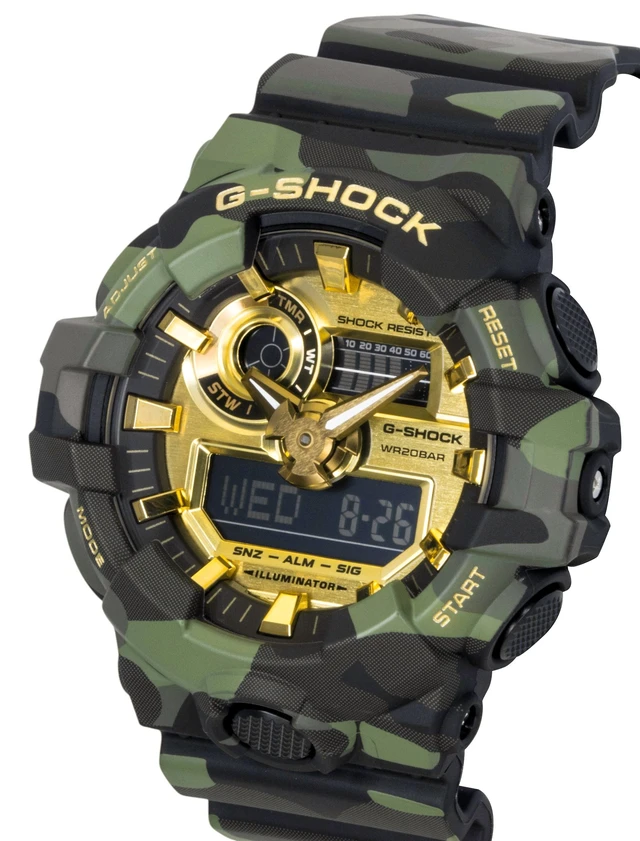 Alt view image 3 of 5 - Casio G-Shock Analog Digital Resin Strap Gold Dial Quartz GA-700CMG-3A 200M Men's Watch