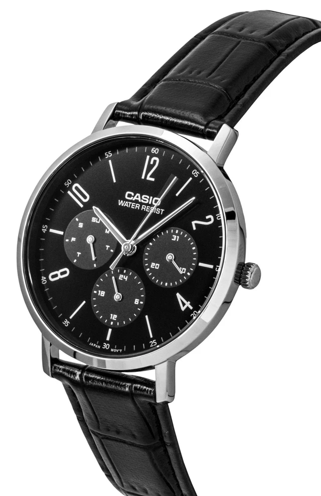 Alt view image 2 of 3 - Casio Analog Leather Strap Black Dial Quartz MTP-VT06L-1B Men's Watch