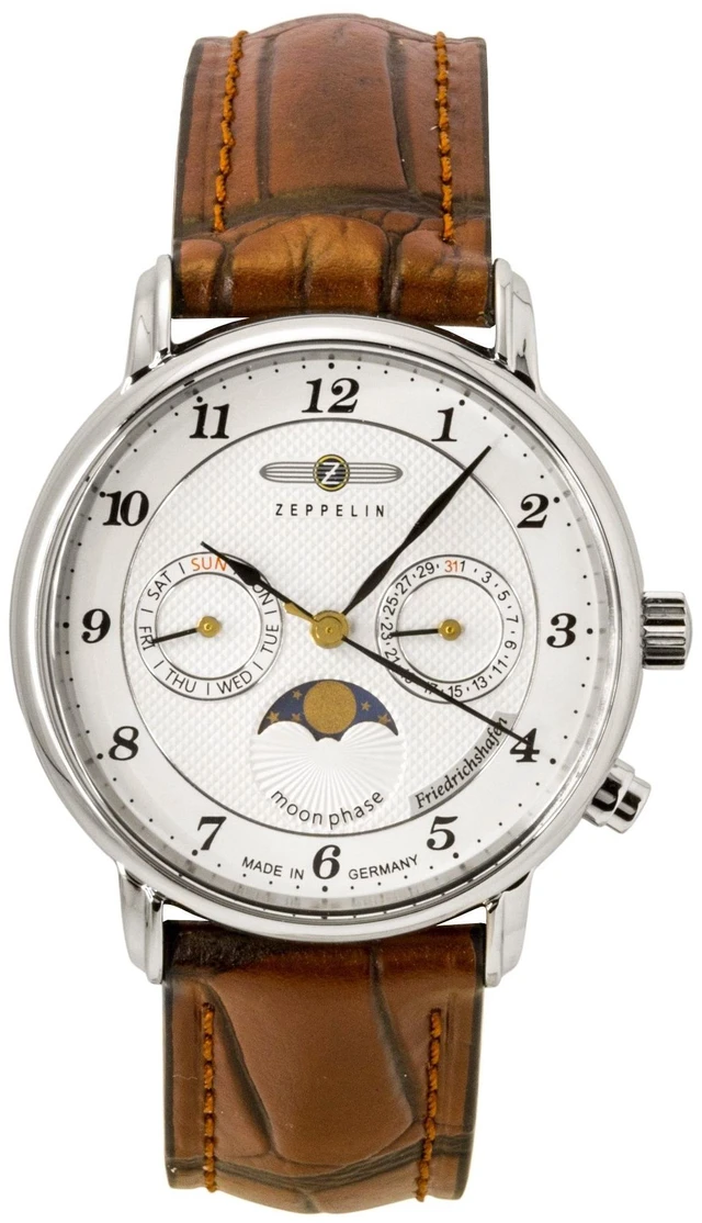 Main image of Zeppelin Friedrichshafen Moon Phase Leather Strap White Dial Quartz 85371 Women's Watch