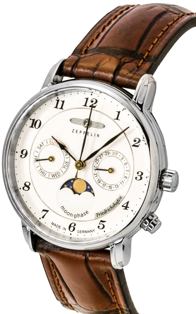 Alt view image 2 of 3 - Zeppelin Friedrichshafen Moon Phase Leather Strap White Dial Quartz 85371 Women's Watch