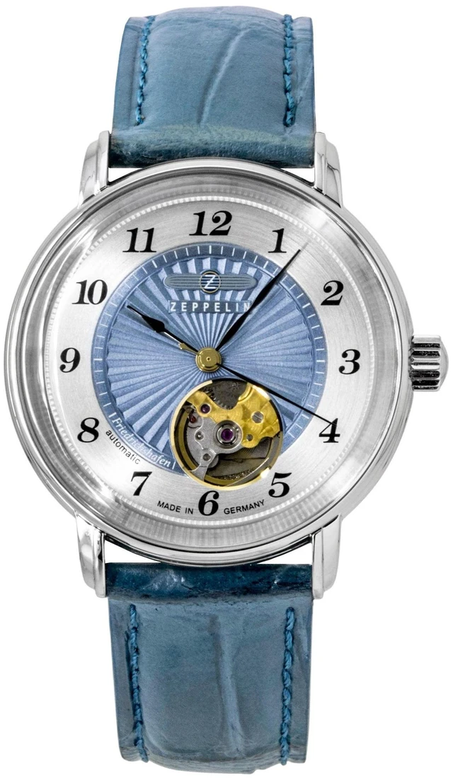 Main image of Zeppelin Friedrichshafen Leather Strap Open Heart Blue Dial Automatic 85673 Women's Watch